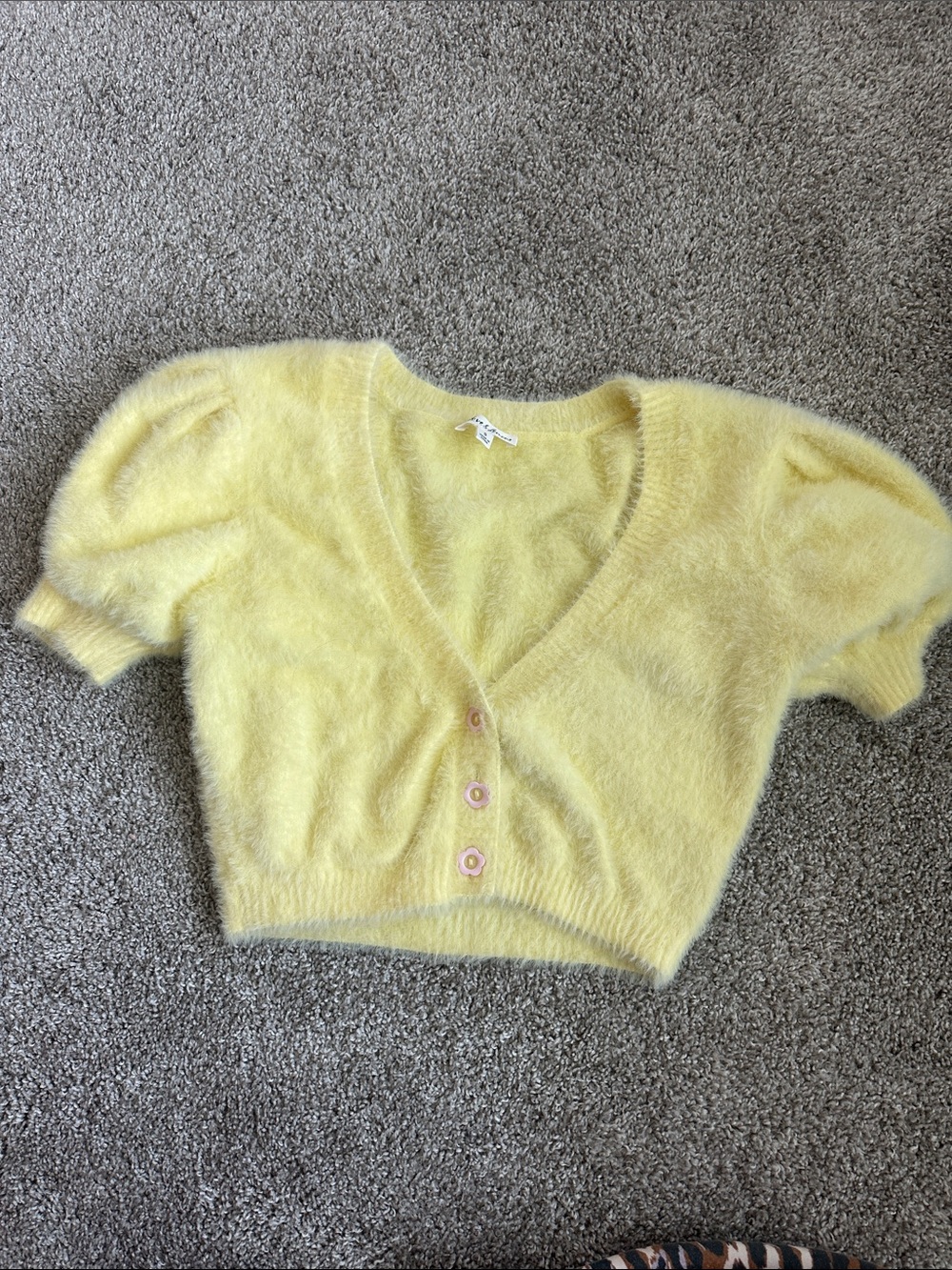 For Love and Lemons Yellow Fuzzy Cardigan Sweater Small Crop top.